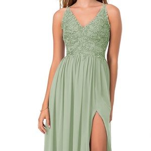 NWT Azazie Sage Green Boho Strappy Bridesmaids Dress With Slit - never worn (16)